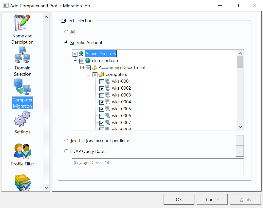 Computer selection for user profile remote migration.